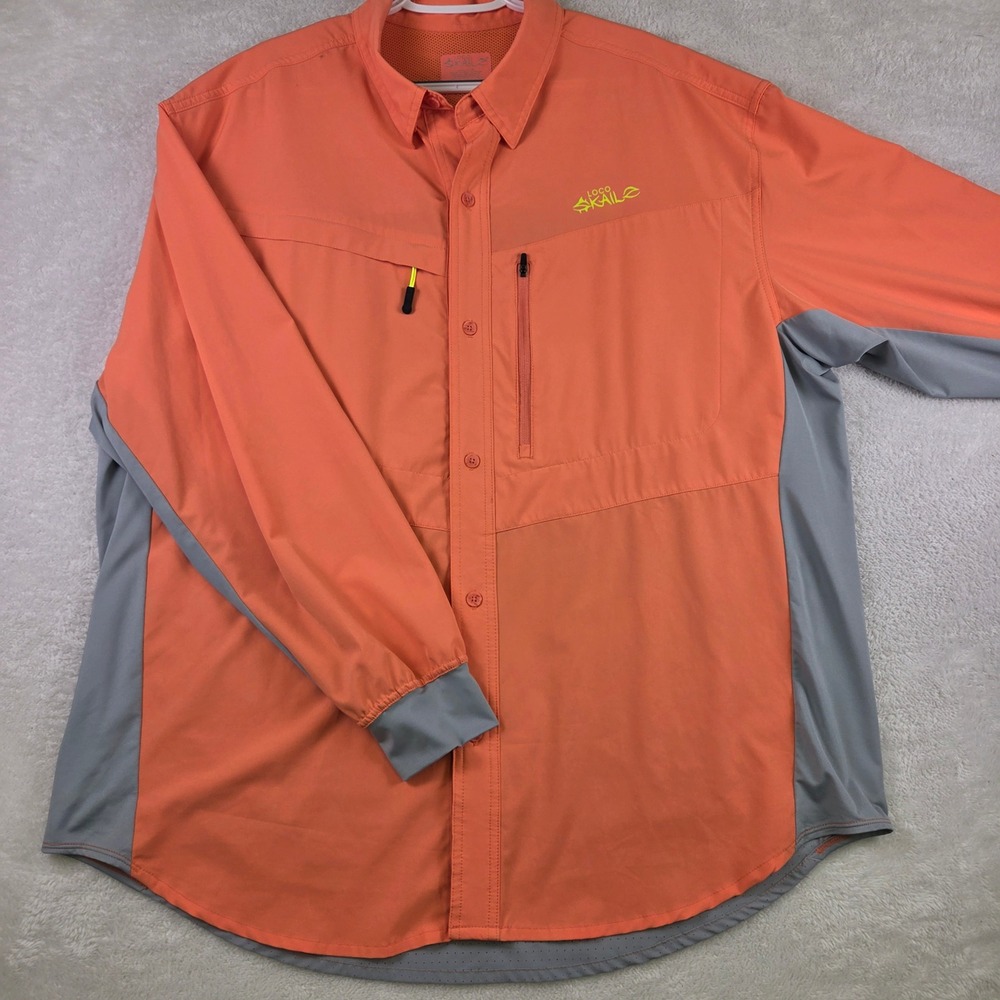 Loco Skailz Mens XXL Orange Grey Vented Long Sleeve Fishing Shirt RN76235